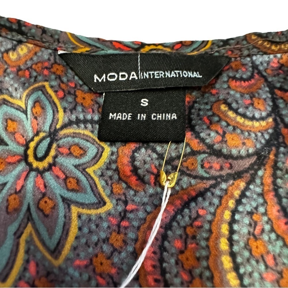 Moda International Women's Multicolor Paisley Blouse Top Shirt Size Small Silk - Picture 4 of 13